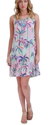 Stella Parker Womens Tropical Palm Print Ruffle Hem Dress Size L Vacation Cruise