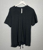 Lululemon Women 6 Heathered Black Side Tie V-Neck T-Shirt Oversized Short Sleeve