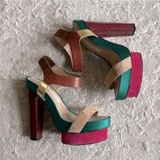 Diane Von Furstenburg multicolored color block platform high heels 