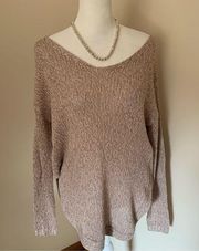 Francesca’s Harper Heritage Pink and Grey Knit Lightweight Sweater w/ Elbow Pads