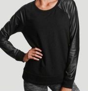 Victoria Sport Pullover Soft Sweater Faux Leather black stretch sleeve Sweatshir