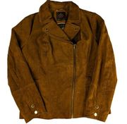 Isaac Mizrahi Camel Brown Suede Leather Asymmetrical Zip Moto Jacket - Size 10