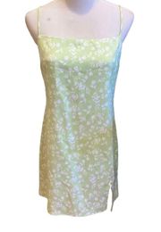 Pastel Green Mini Slip Dress Satin Floral M