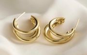 18K Gold Plated Lightweight Chunky Open Gold Hoop Earrings for Women