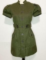 Jill Jill Stuart Short Sleeve Button Down Dress Size 6 Olive Green Lined Stretch