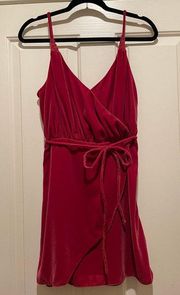 Urban Outfitters  Red/Rouge Wrap Velvet Mini Dress Tie Belt Size Medium NWT