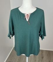 Anthropologie W5 Green Short Sleeve Blouse Size Large