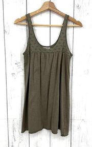 Michael Stars MEDIUM Olive Green Floral Baby Doll Tank Top Sleeveless Shirt