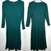 Worthington Ribbed Green Midi V-Neck Sweater Dress size XL