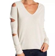 Skull Cashmere Ivory Pullover Sweater Cutout Arms V-Neck Size Large Women's