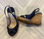 Jimmy Choo Women’s Denim Cork/Espadrille Wedge Sandals