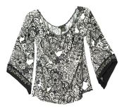 Black White Blouse w 3/4 Flare Bling Sparkly Sequins Sleeves Wm S