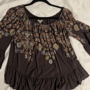 Brown floral 3/4 sleeve top