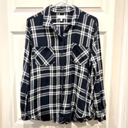 Lucky Brand Blue & White Plaid Soft Flannel Shirt Women’s size Large
