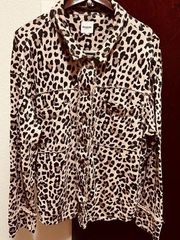 Kensie Jeans Leopard Print Shacket Oversized Shirt Jacket Large