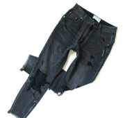 NWT One Teaspoon High Waist Freebirds in Double Bass Black Destroyed Jeans 25