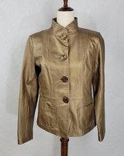 Peck & Peck Womens Blazer Jacket Size M Bronze Metallic Leather Button Front