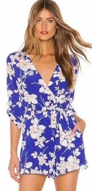 Yumi Kim Liz Silk Romper Tahiti Sunrise Royal Blue Floral Print Size Medium