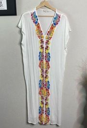 Beulah Style Kaftan Dress Floral Pullover Midi Dress Size M/L