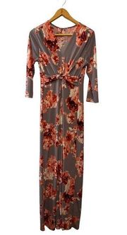 Peach Love California Floral Print Maxi with Twist Knot High Waist—Size Medium