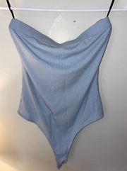 Strapless Ribbed Light Blue Bodysuit