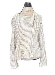 Womens Sweater Jacket Ivory Beige Motorcycle Zipper Knit Size XL