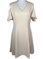 Neiman Marcus Cream Textured Cold Shoulder A-line Dress 4