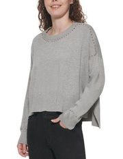 NWT! DKNY Gray Studded Crew Neck Pullover Sweater XL