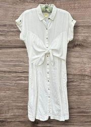 Maeve by Anthropologie Elspeth Linen Shirt Dress Button Front Tie Waist Size 10