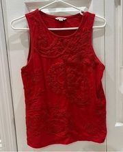 lucky brand red embroidered floral tank top