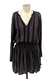 Rails Jasmine Metallic Striped Blouson Dress In Midas Stripe Navy Blue Large