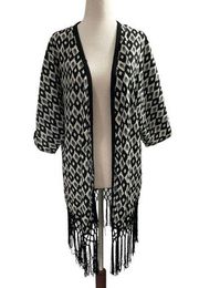 Altar'd State Cover Up Cardigan Fringe Size M/L Black White 18-676