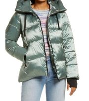 Iridescent Water-Repellent Hooded Puffer Jacket large