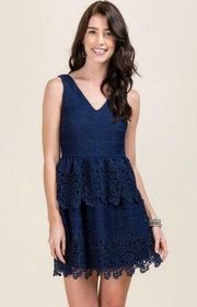 Alya Blue Lace Tiered Dress Junior's Size Medium