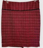 The Limited Pencil Skirt Red & Cream With Black Ribbon Trim Lined EUC Size 8