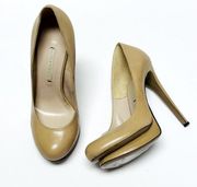 Nicholas Kirkwood Round Toe Tan Camel Stiletto Heel Pump Shoe Size 36.5