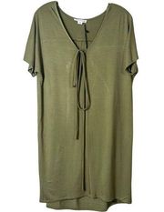 Loveriche Women's Tie Neck Short Sleeve Shift Dress Olive Green Size Medium NWT