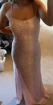 pink sequin prom dress