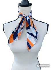 Vintage 70s Geometric Double Layer Scarf Neck Tie White Blue Orange Trapezoid 