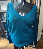 Lane Bryant turquoise shimmery v-neck 14/16 pullover sweater