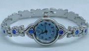 Vivani women watch 19mm silver tone blue dial rhinestones bracelet size 7.5” run