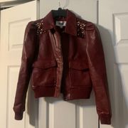 Burgundy Leather Jacket w/Jewel detailing  XS