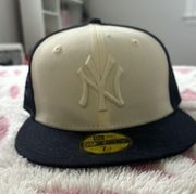 Navy blue and cream fitted Yankee hat
