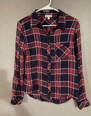 Gianni Bini Red And Blue Plaid Button Up Top Size Small