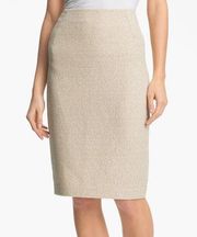 Lafayette 148 New York Beige Gold Sparkly Tweed Knee Length Skirt Pencil Size 14