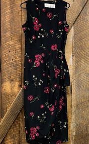 Kathie Lee collection dress 100%polyester size 8 black with floral