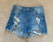 Papaya high rise Ariana frayed bottom short light wash distressed shorts