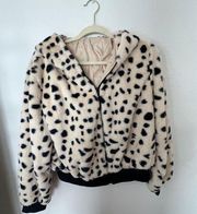 Dalmatian Print Zip Up 3D Ears Design Hooded Flannel Jacket