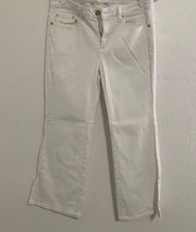 Women's Flare Cropped White Jeans Size 6 Gold Button and Name