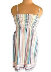 Lounge By Maurice’s Dress Bright Rainbow Striped Smocked Square Neck Sundress